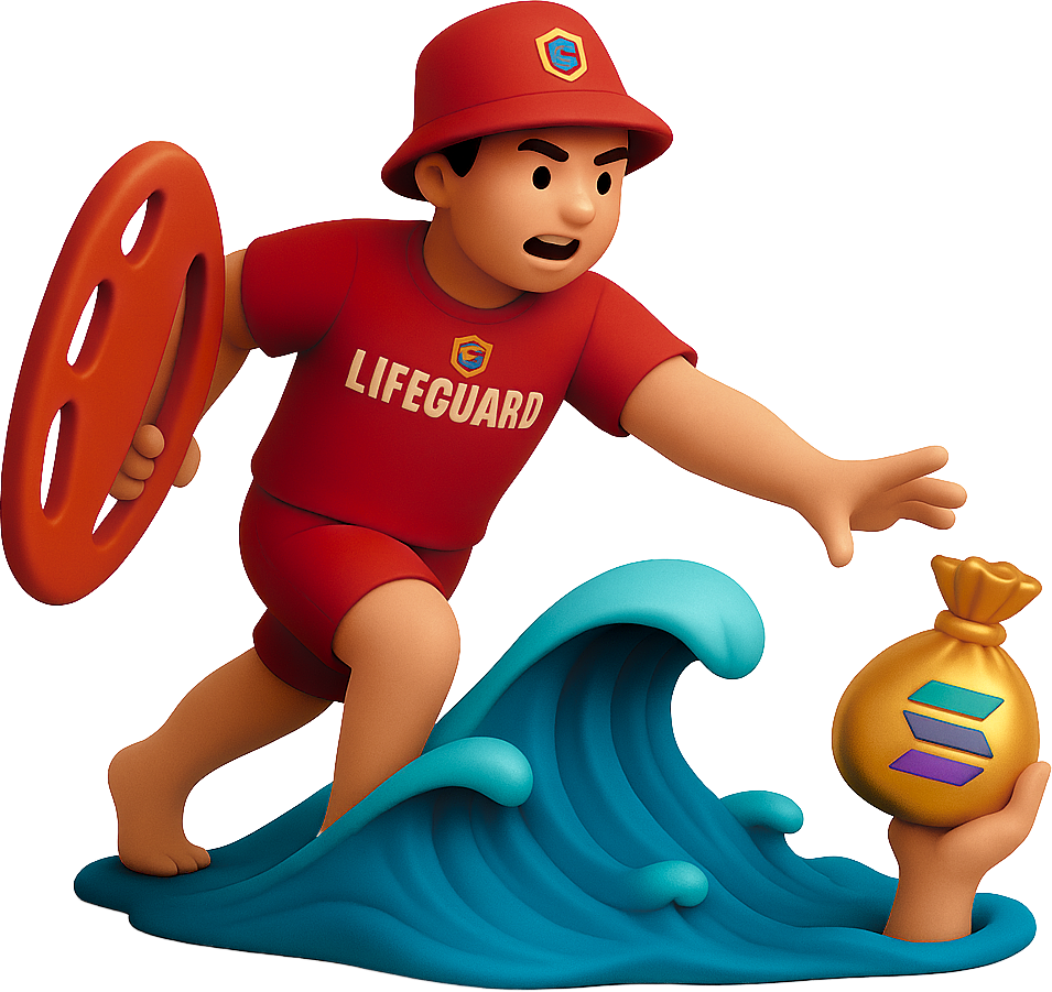 Lifeguard protecting your crypto assets by automatically moving between SOL and USDC